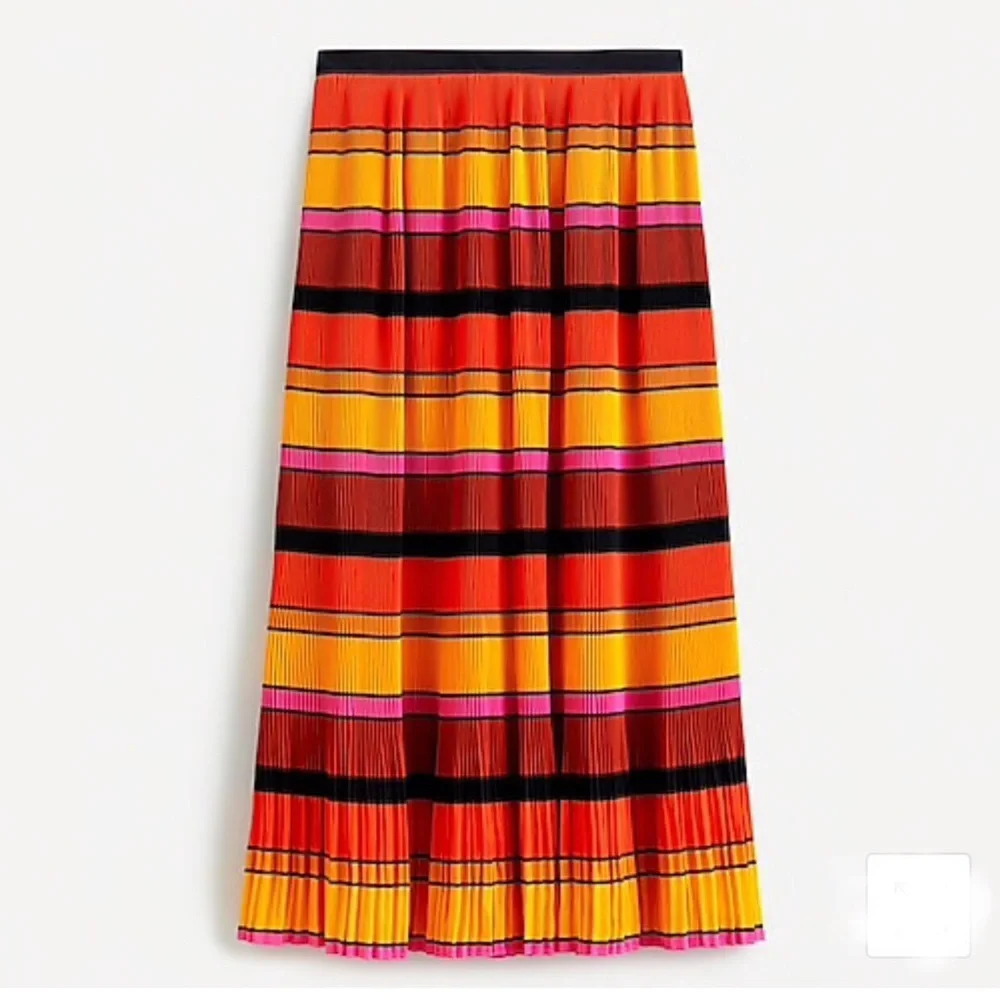 NWT J. Crew Pleated Tea Length Ruffle Bright Preppy Striped Skirt - Picture 13 of 13